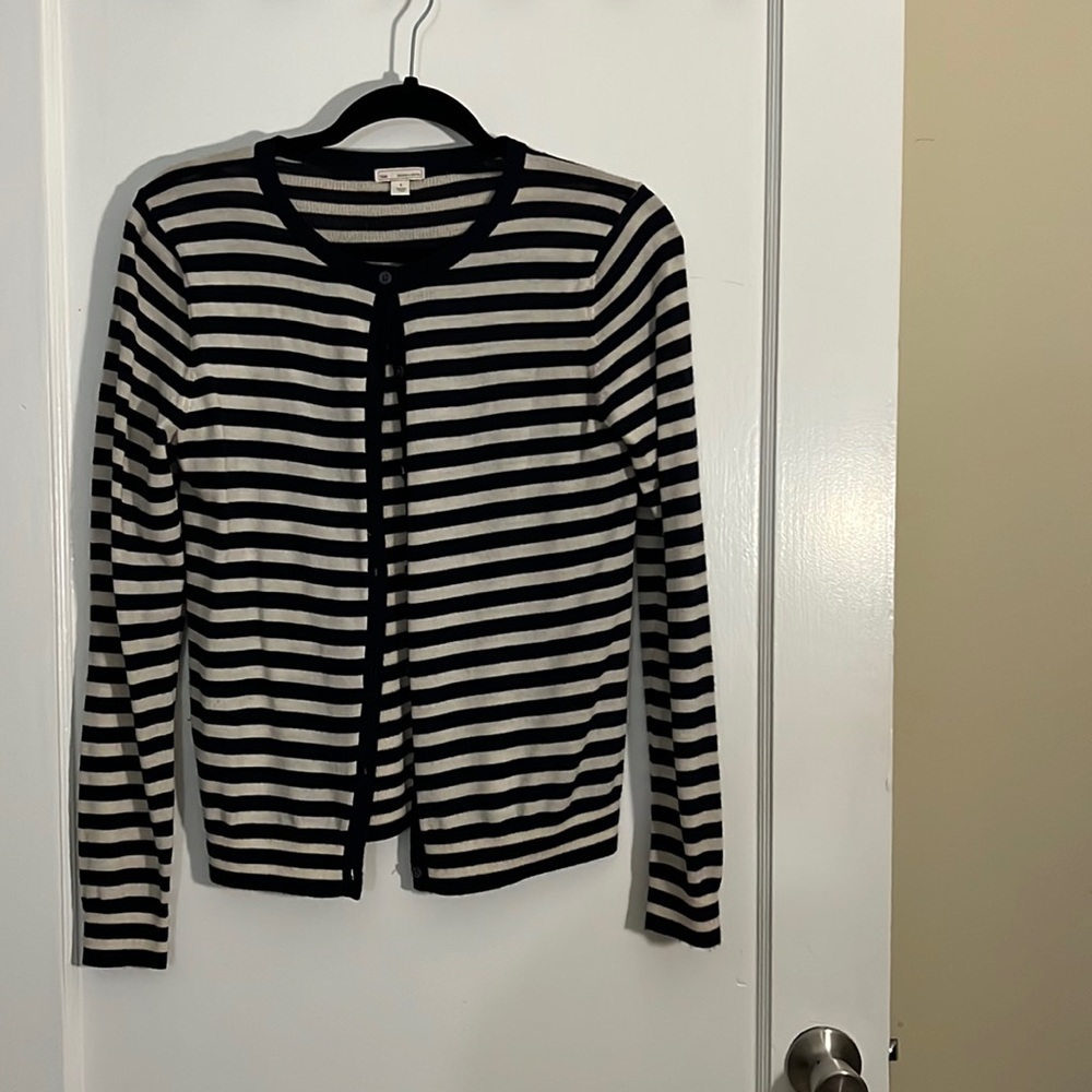 Gap Navy and White Striped Cardigan